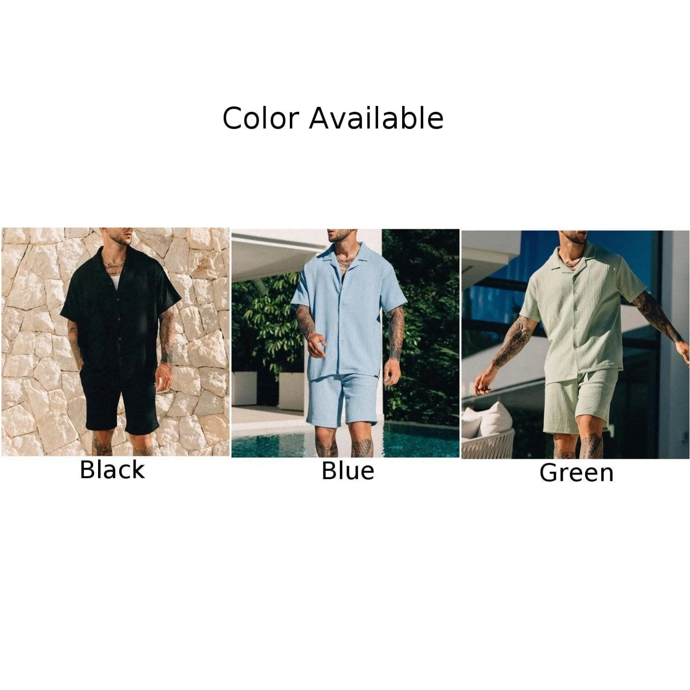 Mens Set Beach Style Suits Button Shirts & Shorts Casual For Summer Lapel Polyester Short Sleeve Comfy Fashion Mens