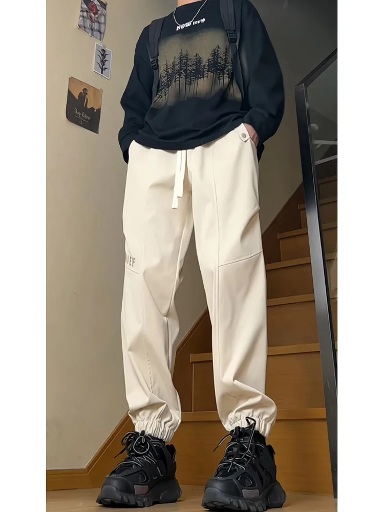 

Heavy Embroidery Men's Casual Pants Spring Autumn Faion Brand Slim Fit Workwear Trousers Youthful Vitali Sle Khaki Color