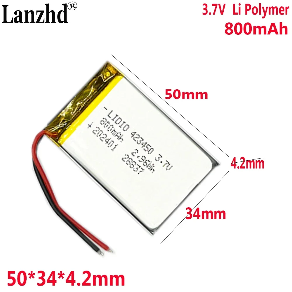 3.7V Li lithium polymer battery 3.7V 800mAh For Navigator driving recorder Bluetooth speaker Tire pressure monitoring 423450