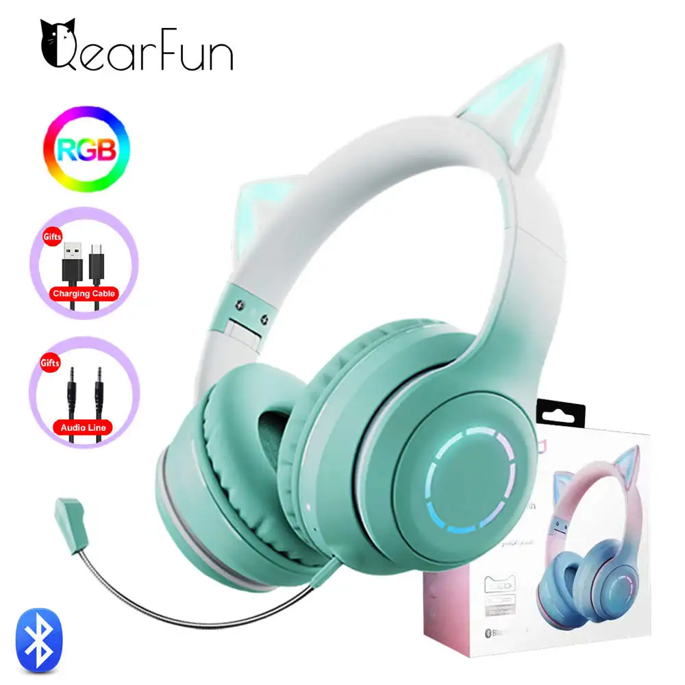 

RGB Headset Gamer Girl Wireless Headphones Bluetooth Earphone With Microphone Cat Ear Gaming Earphones Stereo Helmet For Phone