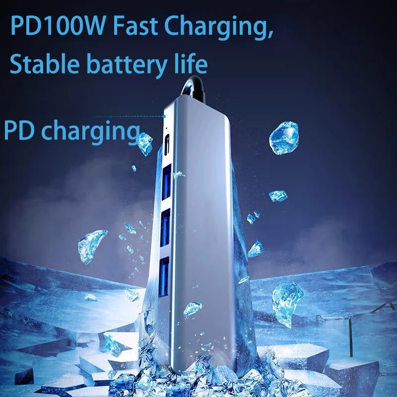 5-in-1 USB C إلى DP Hub DisplayPort/USB/100W PD Port Docking Converter لـ Mac Expansion Dock Type-C Thunderbolt 3 إلى 8K@60H