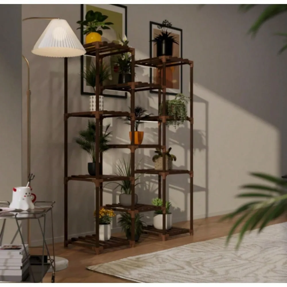 Wood Plant Stand With Grow Lights Indoor Plants Outdoor Corner Plant Shelf Flower Stands for Living Room Balcony Garden