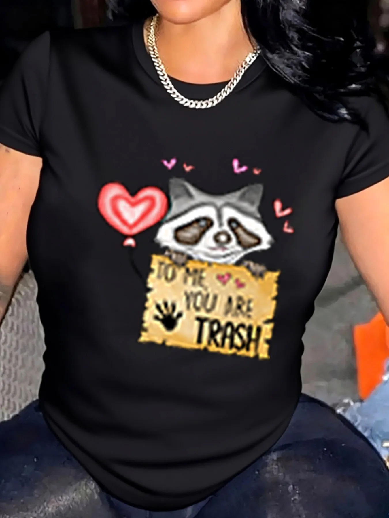 

Женская футболка больших размеров на день Святого Валентина, енот, сердце, мусорный принт, уличная одежда