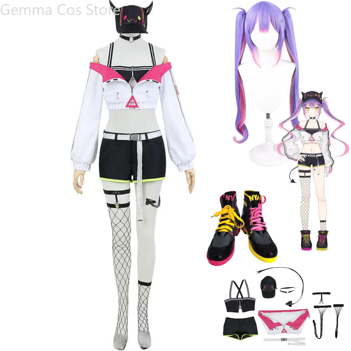 

Anime VTuber Virtual YouTuber Hololive Tokoyami Towa Cosplay Costume Wig Strapless Tops Boot Woman Sexy Kawaii Carnival Suit