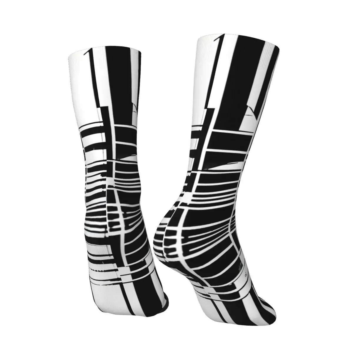 Retro Abstract Geometric Black And White 45 Men's compression Socks Unisex Harajuku Pattern Printed Novelty Crew Sock