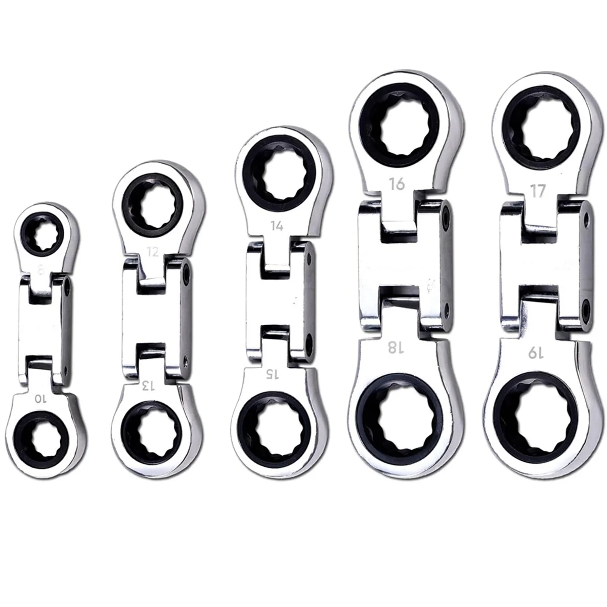 Tools 5-Piece Flex-Head Stubby Ratcheting Combination Wrench Set, Mini Wrench Set, Double Box End Flex-Head, Mini Spanner Set