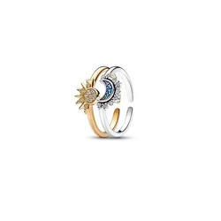 Charm Sun Moon Hug Couple Rings for Women Men Luxury Gold/silver Color Stainless Steel Zircon Opening Jewelry Accessories Gift