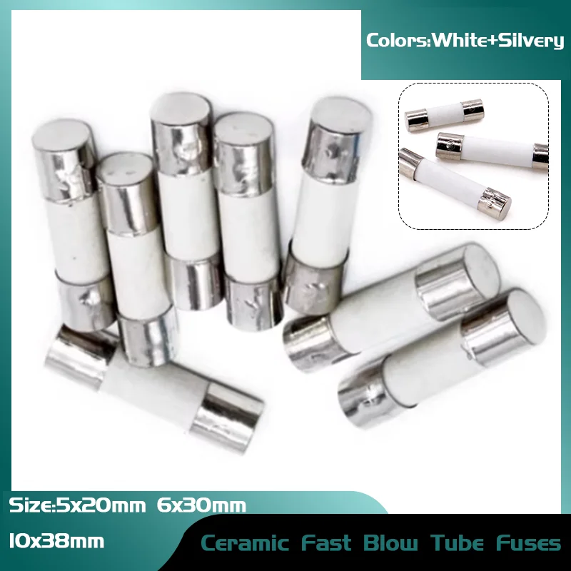 

5x20mm 6x30mm 10x38mm Sizes 250V/500V Rating for Electrical Safety Fuses 10-100pcs Carton Ceramic Tube Fuses 0.5-32A Fast Blow