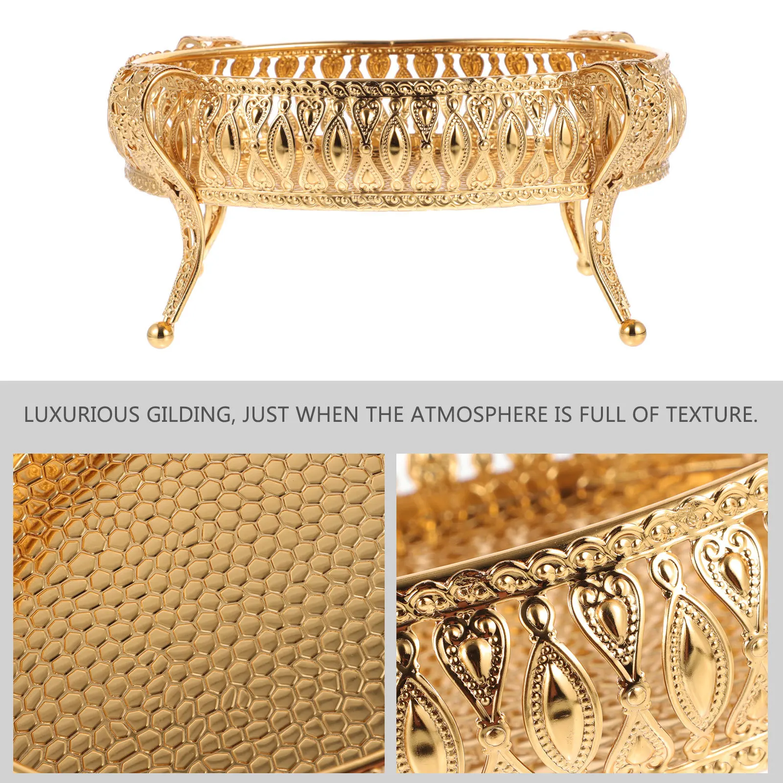 

1Pcs Luxury Gilded Metal Fruit Plate European Style Decorative Snack Tray Corrosion Resistant Smooth Polished for Home Cafe Use