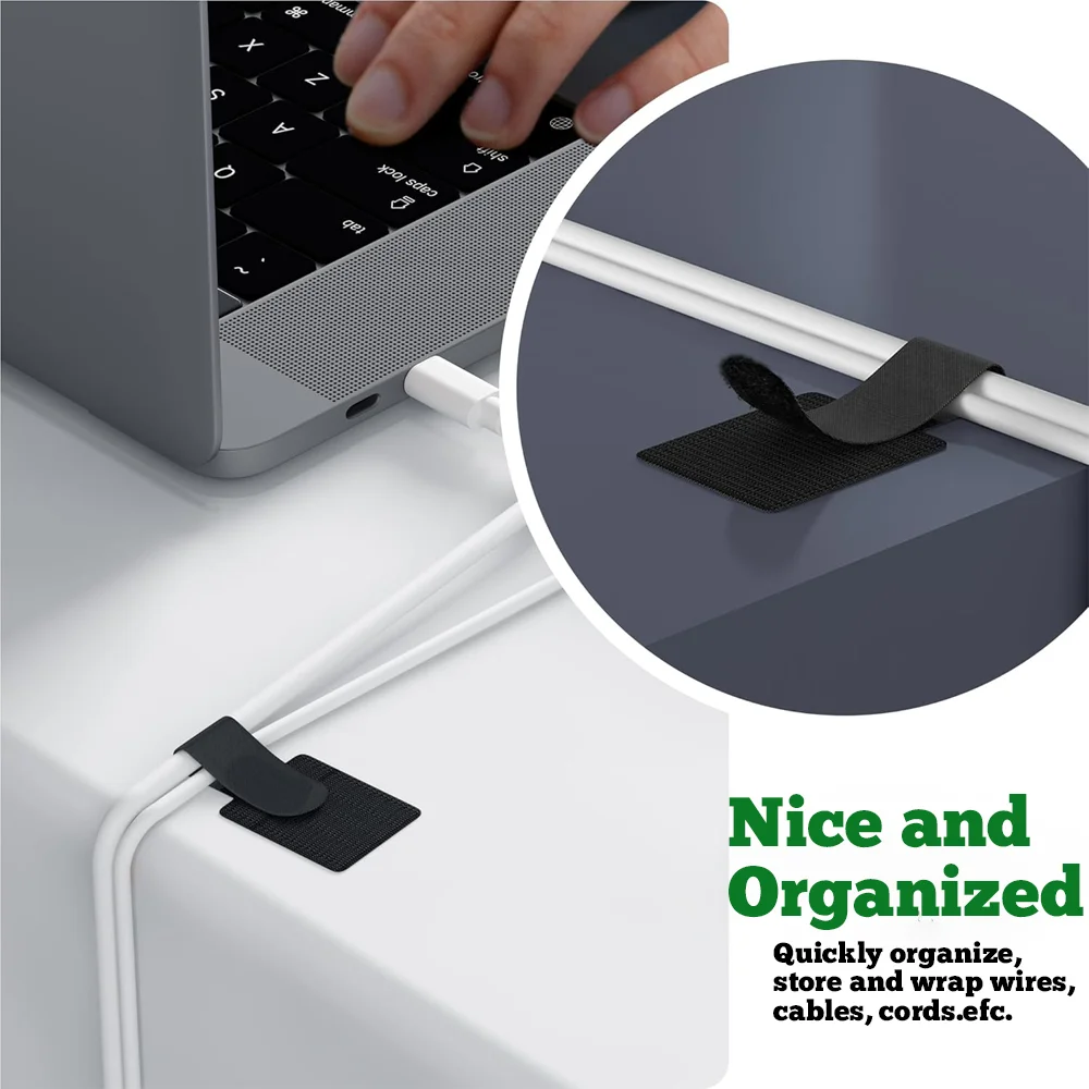 Wire hook and loop ties, adhesive ties, reusable wire organizers, computer accessories, household and office essentials