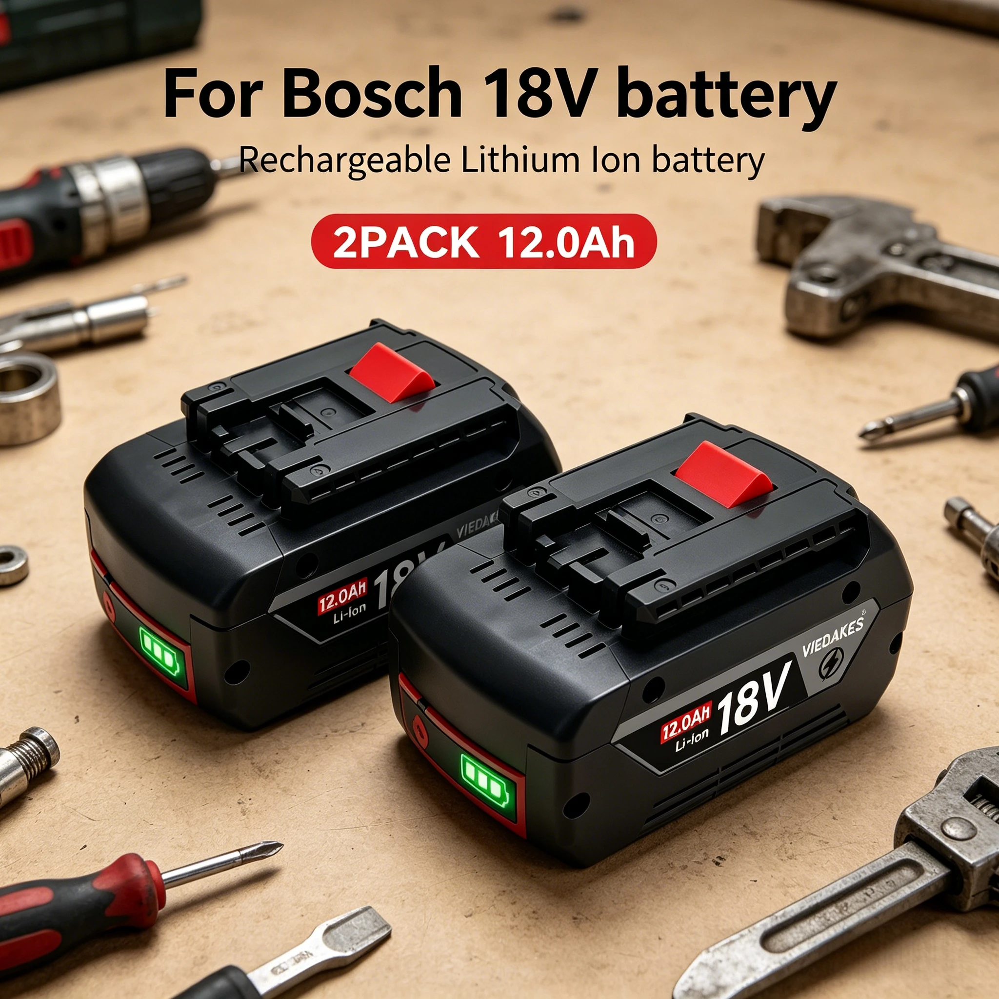 

18V 12Ah Rechargeable Replacement Li-ion Battery for Bosch 18V Battery BAT180 BAT181 BAT025 BAT026