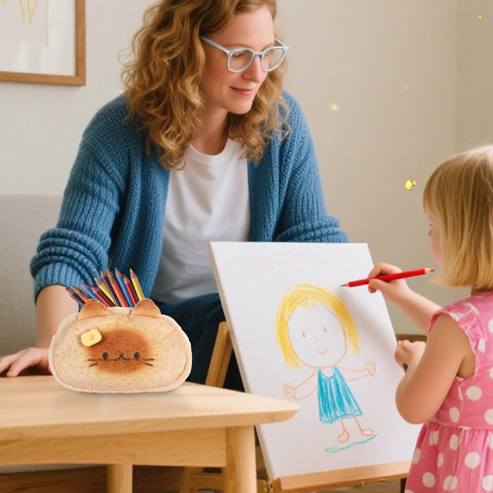 Katze Bleistift Box Toast Design Spaß Federmäppchen Plüsch Organizer Ästhetische Tasche Für Rucksack Kindergarten Schule Kinder Jungen Teenager