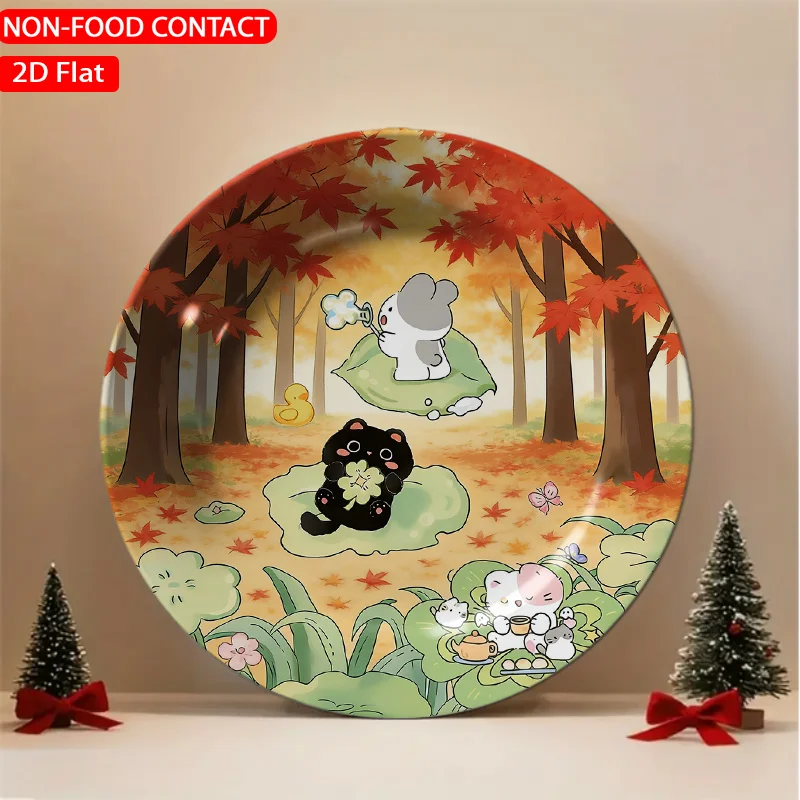 1pc Retro Green Ceramic Plate with Autumn Forest Leaves - Non-Food Contact Suitable for Home Desk Decor, Table Centerpiece,