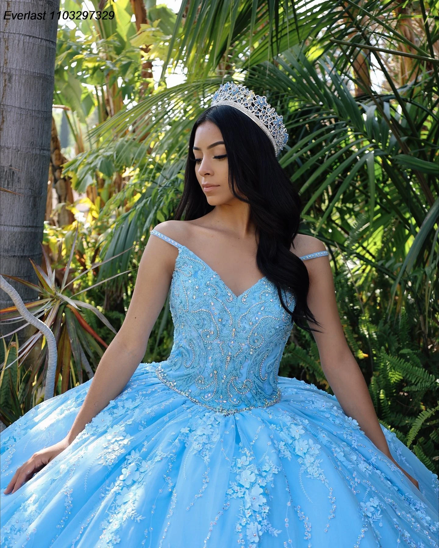 EVLAST personalizado azul vestido para quinceañeras vestido De baile 3D Apliques De encaje con cuentas corsé De cristal dulce 16 Vestidos De 15 Anos TQD832