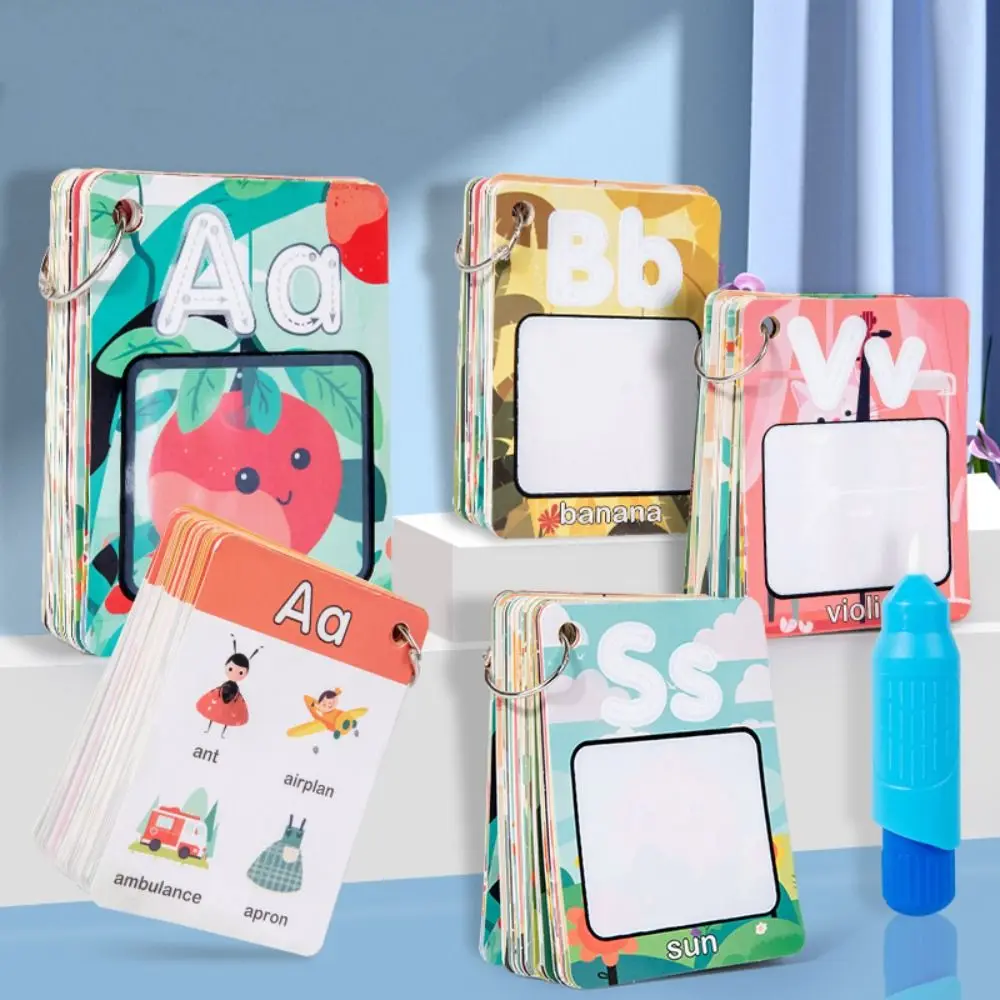 Paper Watercolor Alphabet Flashcards 26 Alphabet Educational Water Drawing Book English Learning Portable