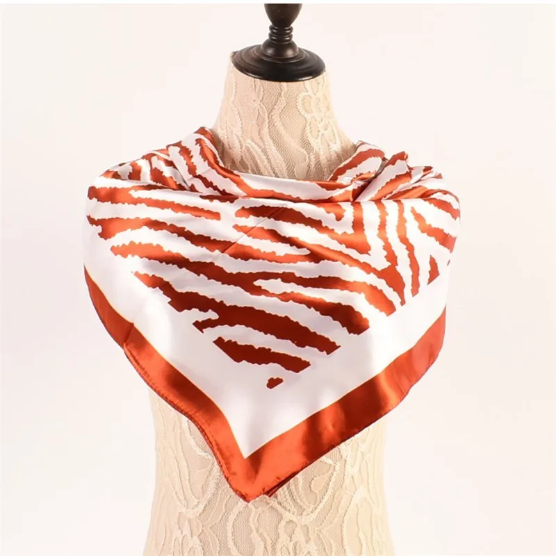 90CM Square Zebra Stripes Print Silk Satin Scarves Women Kerchief Neck Scarf Shawl Wrap Muffler Pareo Bandanna Hair Accessories