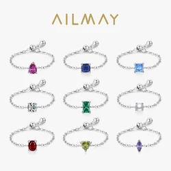 Ailmay Fashion 925 Sterling Silver 12 Month Birthday Stone Adjustable Chain Rings For Women Everyday Wear And As Gifts