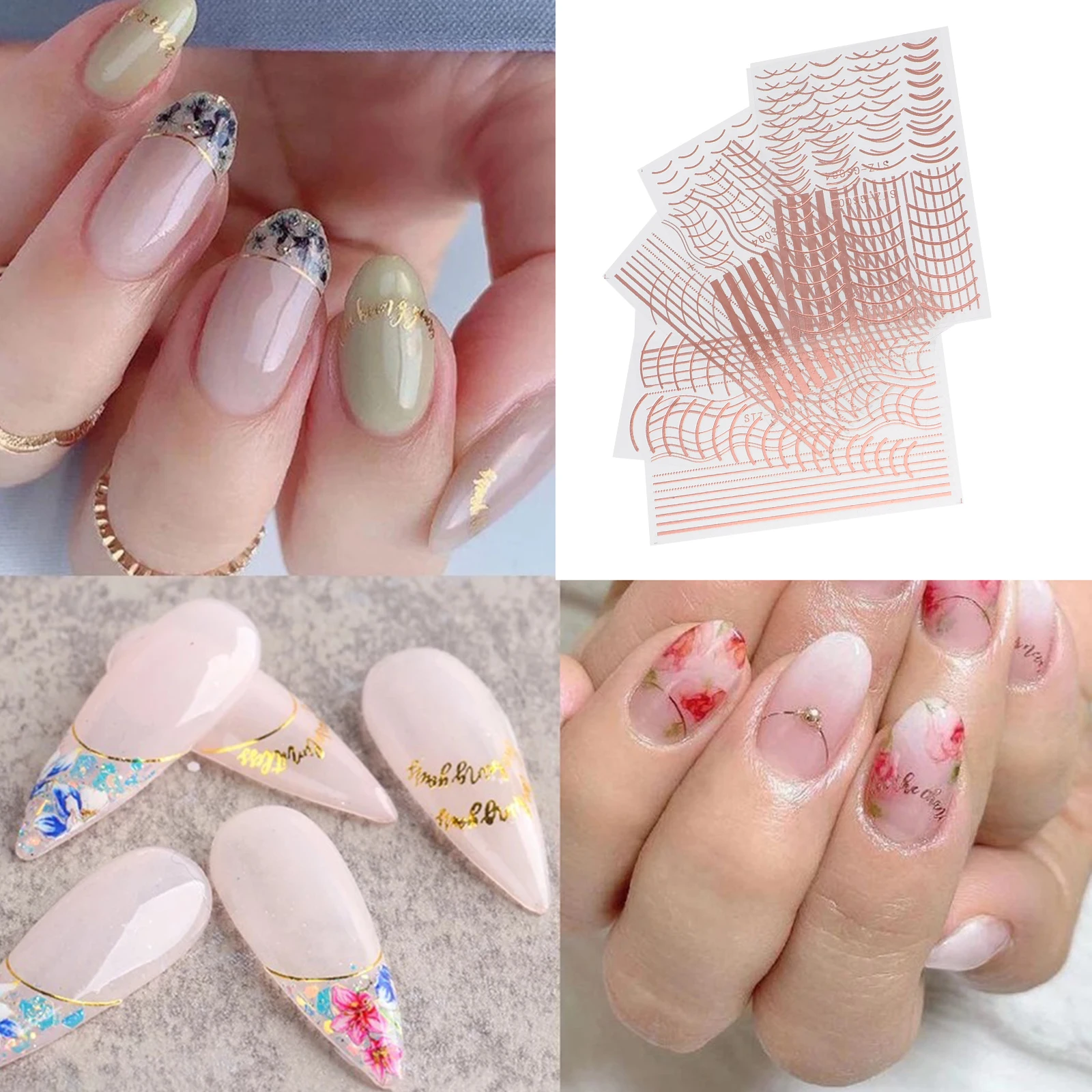 

6pcs Diy Art Stickers Adhesive Nail Decals Manicure Decoration For Women Rose Gold Easy Apply Environmentally Friendly Nail