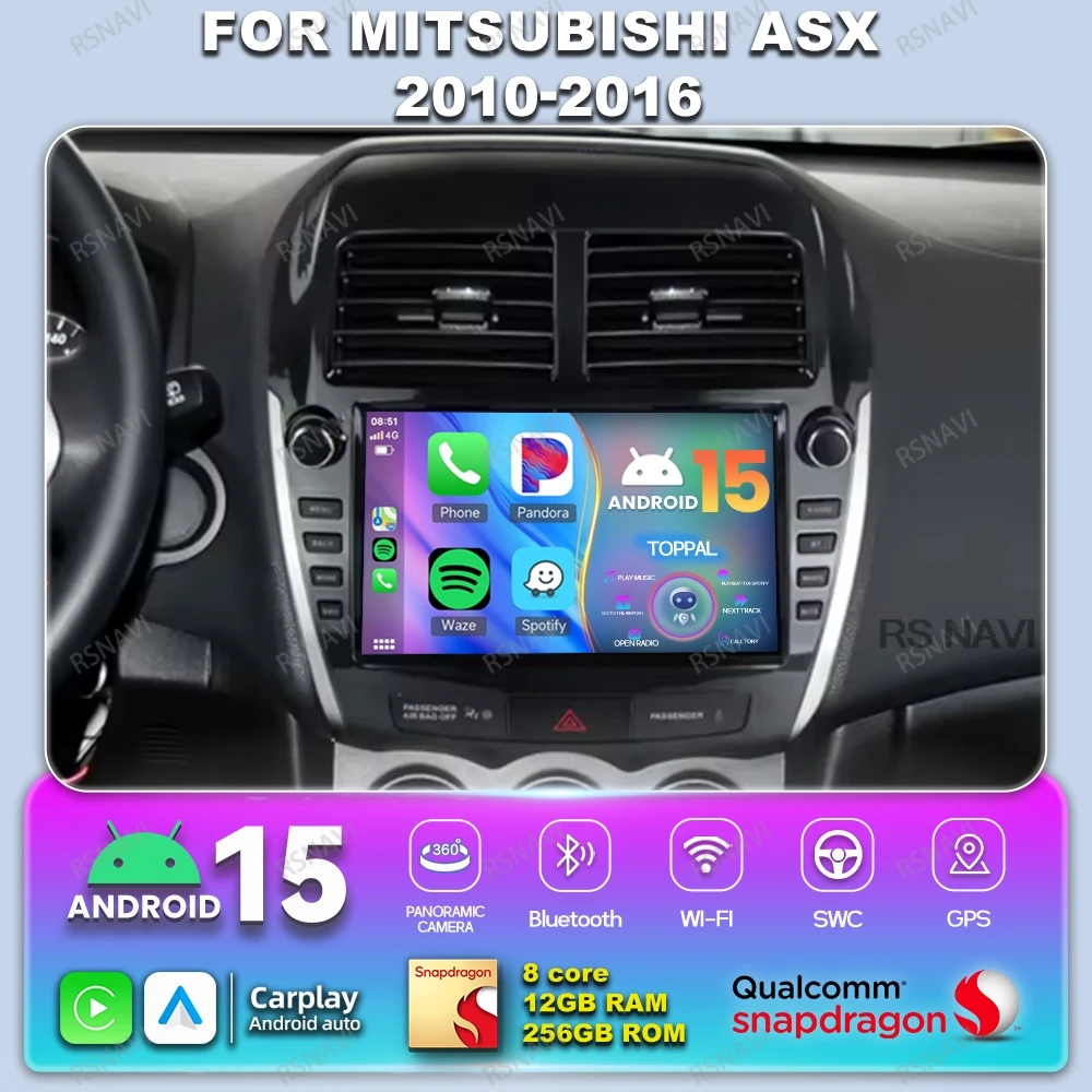 Radio de coche Android 15 para Mitsubishi ASX 2010 2011 - 2014 2015 2016 Estéreo NO 2DIN Viedo Player Qualcomm DVD Systems RDS 8 Core