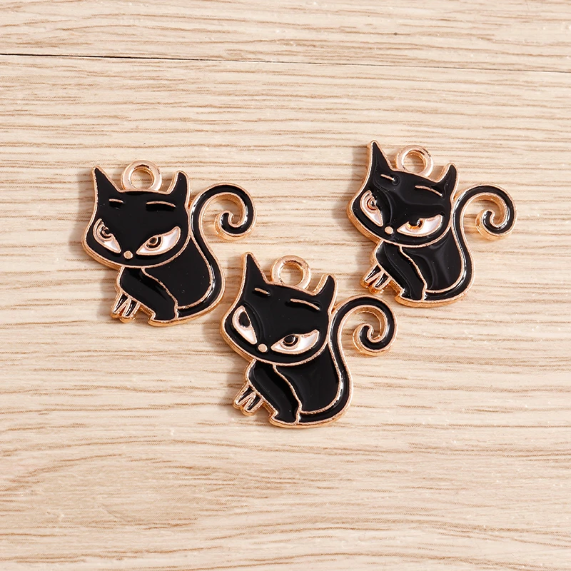 10 Stück 20x20mm Cartoon-Tier-Charms, Emaille-Katzen-Anhänger für Halsketten, Ohrringe, DIY-Handwerk, Schmuckzubehör ﻿ – Detail 5