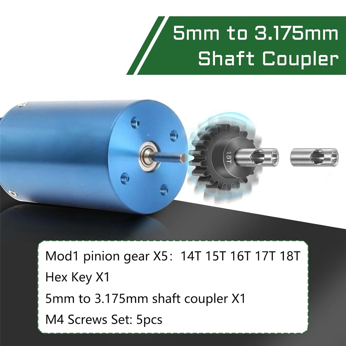 Pinion Gear Set 5PCS, 14T 15T 16T 17T 18T M1 Pinion Gear Metal Hardened Steel Fit 5mm RC Motor Shaft with Hex Key