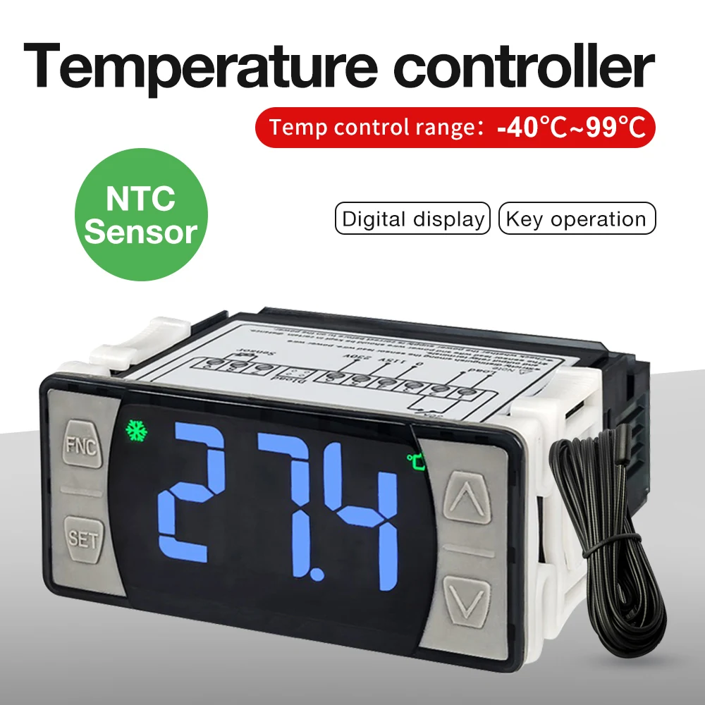 115/230V Digital Temperature Controller Thermostat Relay with NTC Probe For Refrigeration Defrosting Heating Cooling