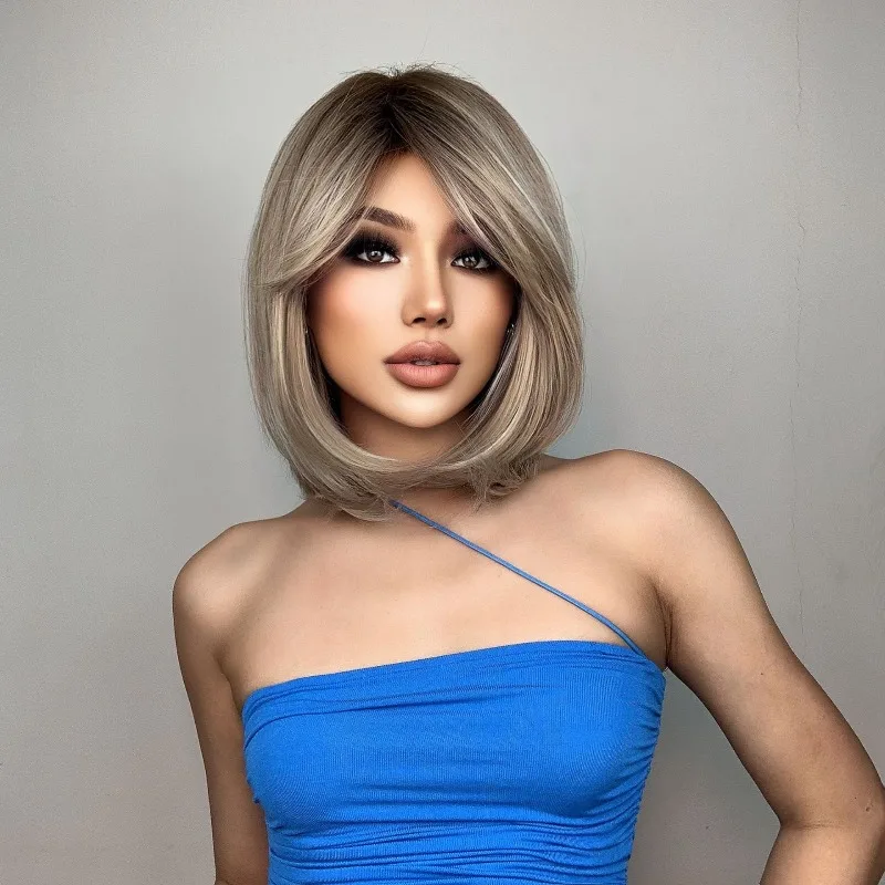 

Short Straight Hair with Bangs and Bob Hair Wig, Natural Hair for Cosplay Parties, Daily Wear