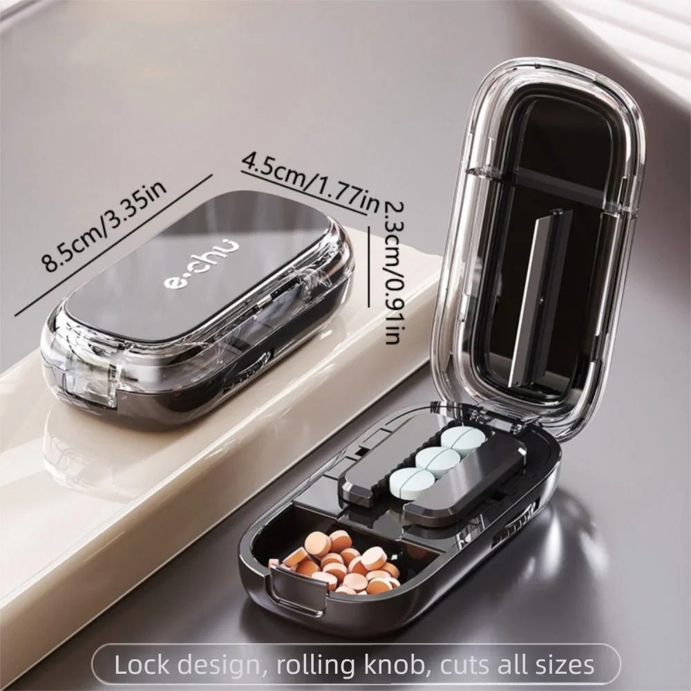 Precise Cutting Portable Pill Cutter Dustproof Halve/Quartering 2 in 1 Pill Storage Box Adjustable Detachable Pill Case