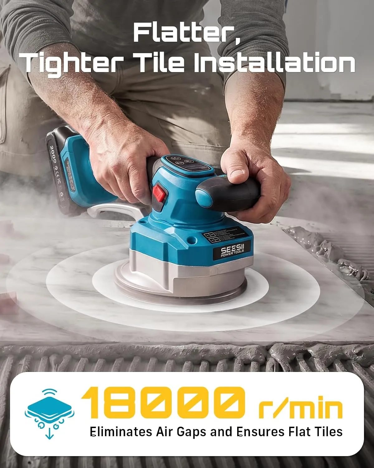 SEESII Tile Vibration Tool 145mm Vibration Leveling Machine 2000mAh Batteries Tile Vibrator With 10 Speeds For Laying Floor Wall