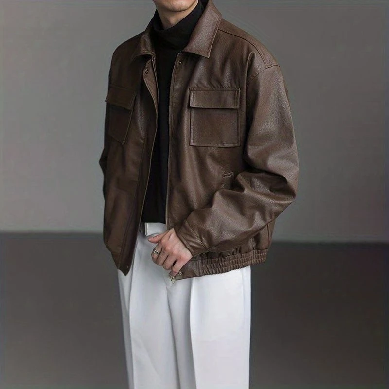 

Унисекс, весна-осень, элитная свободная байкерская куртка из искусственной кожи, винтажная рабочая одежда, стильное повседневное крутое пальто большого размера для мужчин и женщин