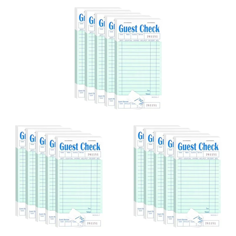 AA49 15 Pack Guest Check Books, Server Note Pads For Restaurant, Green Waiter Checkbook, Restaurant Order Pad 50 Sheets/Pack