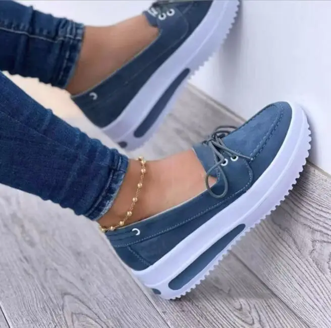 New Spring Women Shoes Classic Casual Wedge Ladies Flat Shoes Lace Up Comfortable Female Blue Pink Outdoor Single Shoes