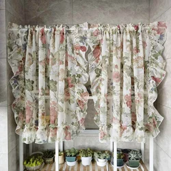 Colorful Flower Sheer Ruffled Short Curtains Valance Romantic French Tulle Door Short Curtain for Cabinet Kitchen Home Decor