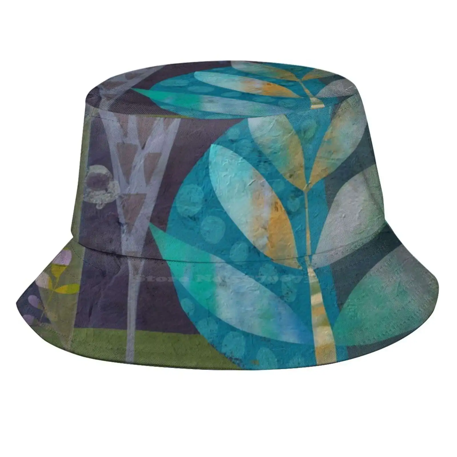 Garden2 Sun Cap Fisherman Hat Bucket Hats Ink Acryl Flowers Blue Green Garden Nature Annemiek Groenhout Summer Spring