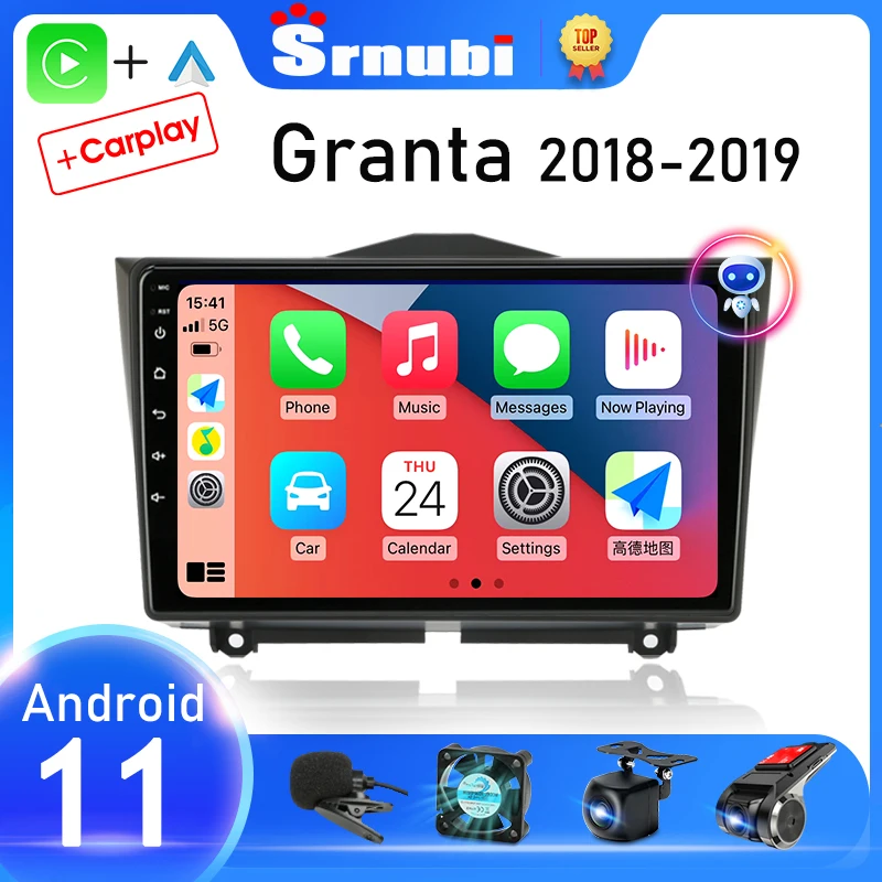 Srnubi 2 Din Android 11 Carplay Auto Car Radio for LADA Granta 2018 2019 Multimedia Player Navigation GPS 2Din Stereo Head Unit