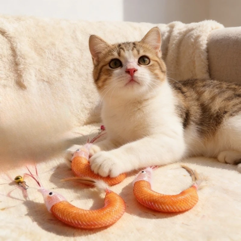 1 Stück Katzenspielzeug Künstliche Garnelen-Feder Interaktives Katzenspielzeug für Wohnungskatzen Kätzchen Haustiere Schlagen Beißen Jagen