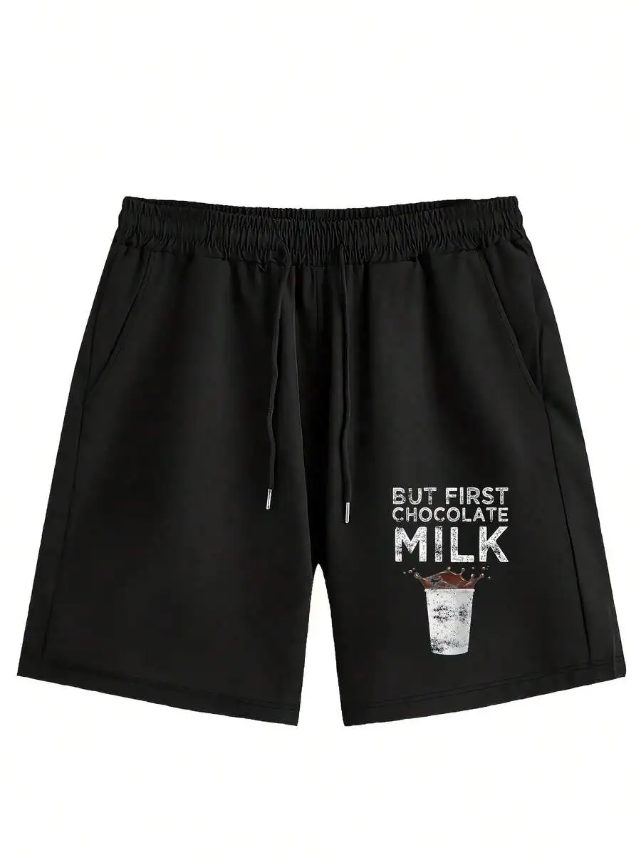 

Mens Black Casual Shorts With Graphic Print