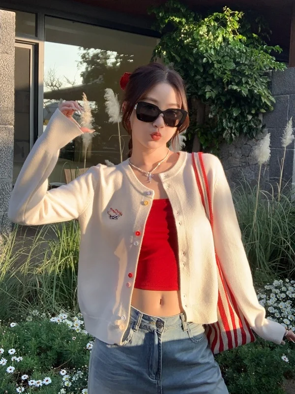 Korean Sle Yellow Knitted Cardigan Women's Winter Slim Fit Outerwear Top 2025 New ular Sweater Long Sve Regular Length