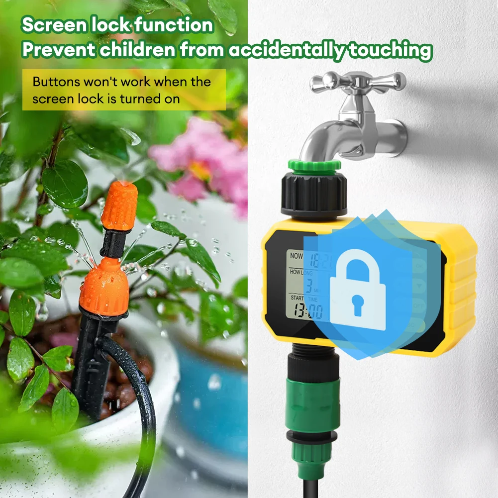 Yieryi Solar Charging Watering Timer Digital Irrigator Timer 4 Programs Rain Sensor Water Valve Sprinkler Controller for Outdoor