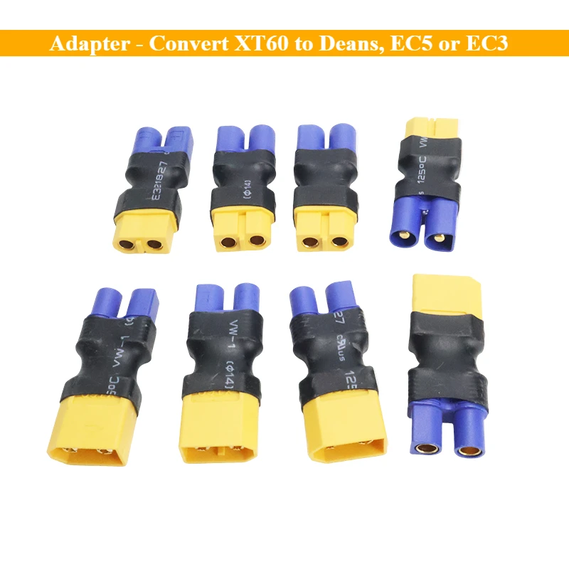 

Адаптер разъема батареи RC — преобразование XT60 в Deans, EC5 или EC3, совместимого с большинством зарядных устройств LiPo ESC для Drone FPV