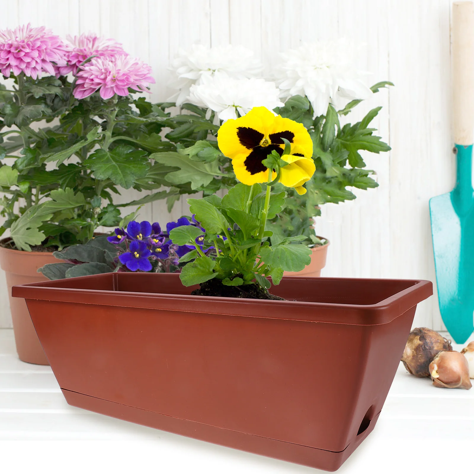 3 Pcs Square Vase Flower Pot Planting Trough Garden Cato Plastic Red Balcony Long