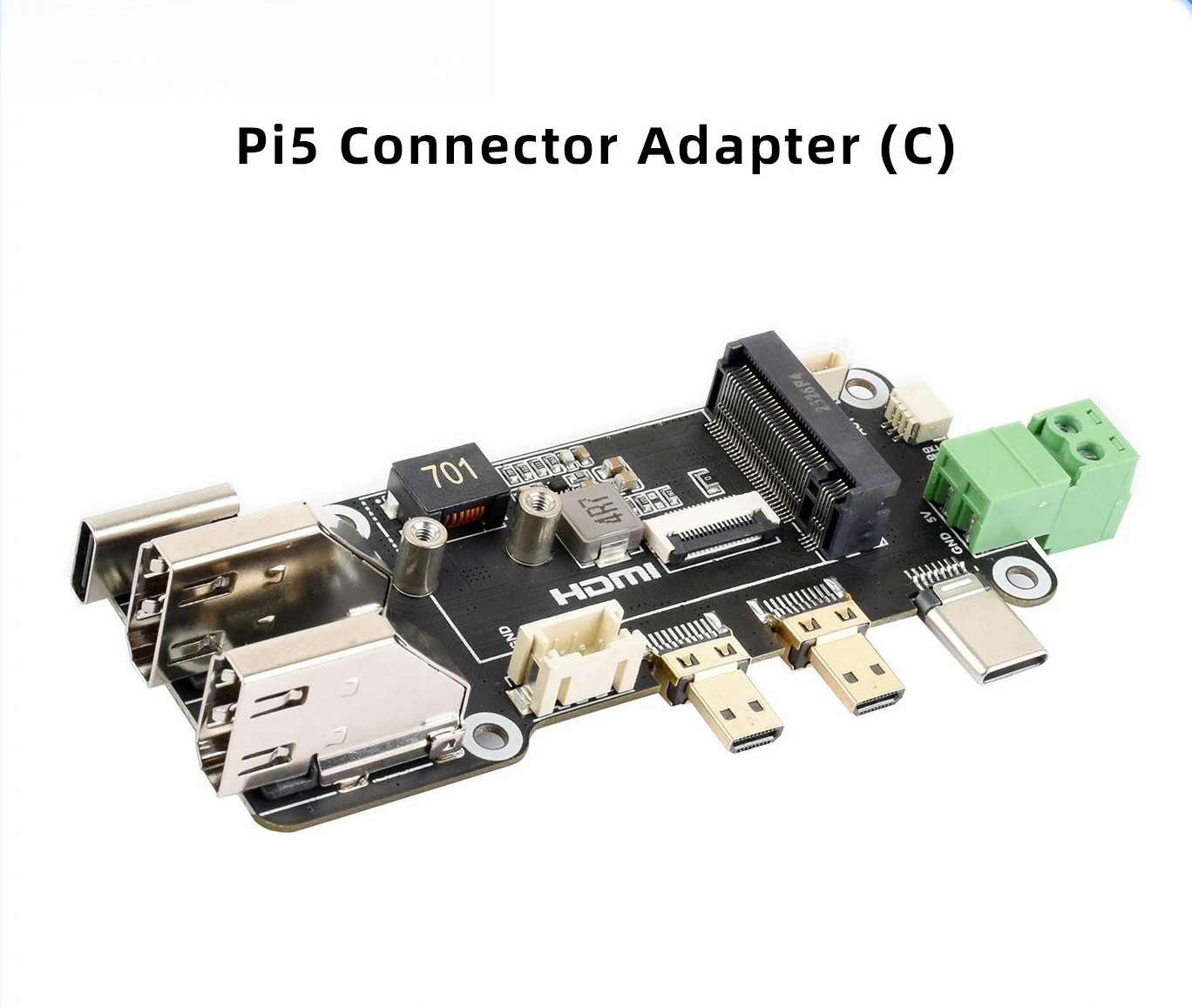 Raspberry Pi 5 PCIe to M.2 NVMe Adapter Board, 2230/2242 SSD, Dual 4K HDMI, USB-C Power, PCIe Gen 2/3