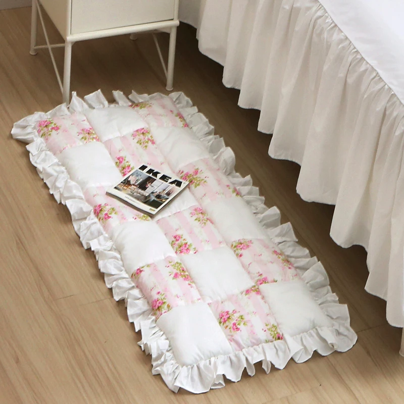 Korean Bedroom Carpet Livingroom Rugs Pink Romantic Floral Cotton Hand-Stitched Cherry Tatami Mat Home Pastoral Soft Carpet