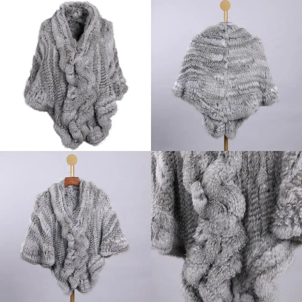 

Роскошная женская вязаная накидка из натурального кроличьего меха с рюшами для зимних свадеб и вечеринок