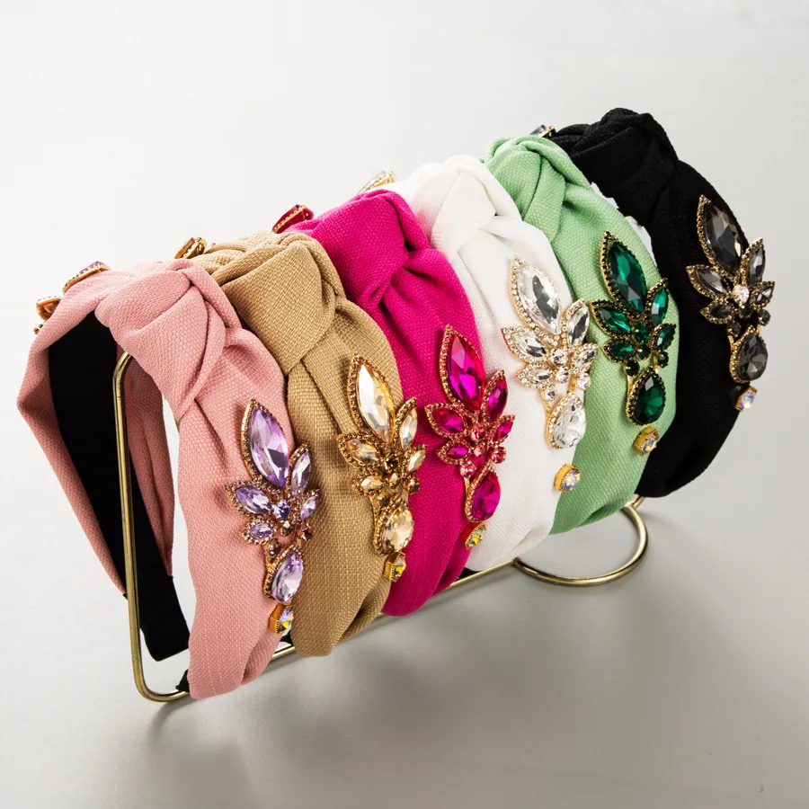 

Marquise Rhinestone Leaf Headband Texturized Fabric Tied Hairband Crystal Vine Hair Hoop Autumn Winter Commuter Hairpiece