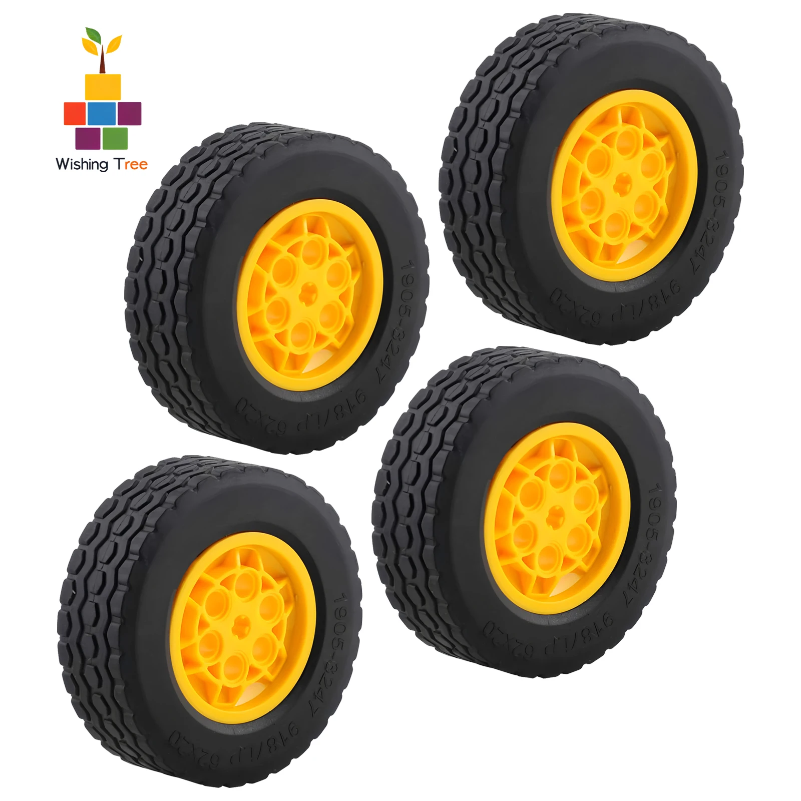 Ruedas con función de potencia MOC, paquete de 4 ladrillos de construcción de 62x20mm para modelos técnicos de chasis de coche RC