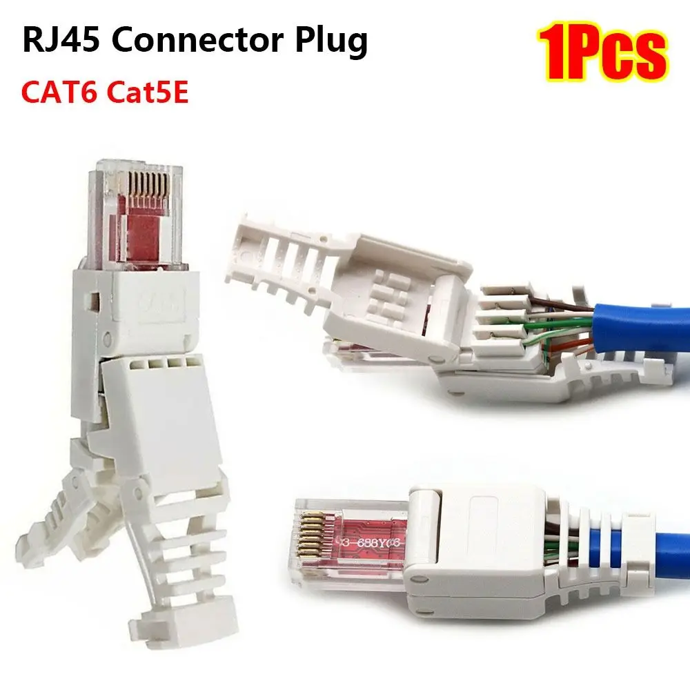 1Pcs CAT6 Cat5e RJ45 Connector Plug No Crimp Reusable Ethernet Plug Tool Free Crystal Head Network Cable Head