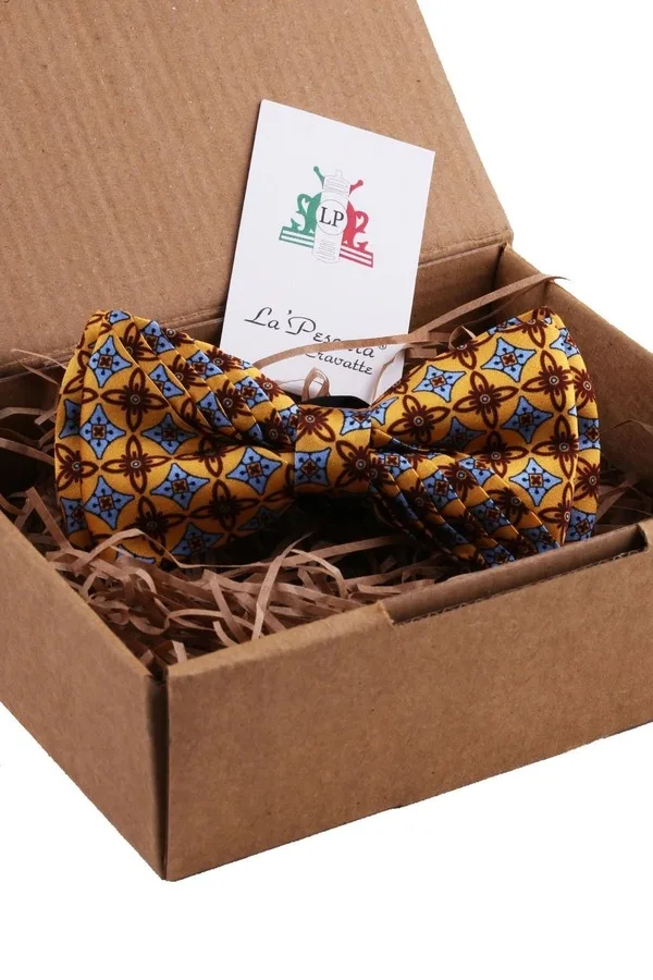 Yellow Motif Pattern Pilise Silk Bowtie ESB72