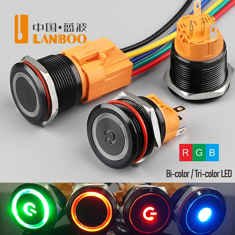 22mm 1NO1NC momentary rgb dual color nickel plated brass round push switch