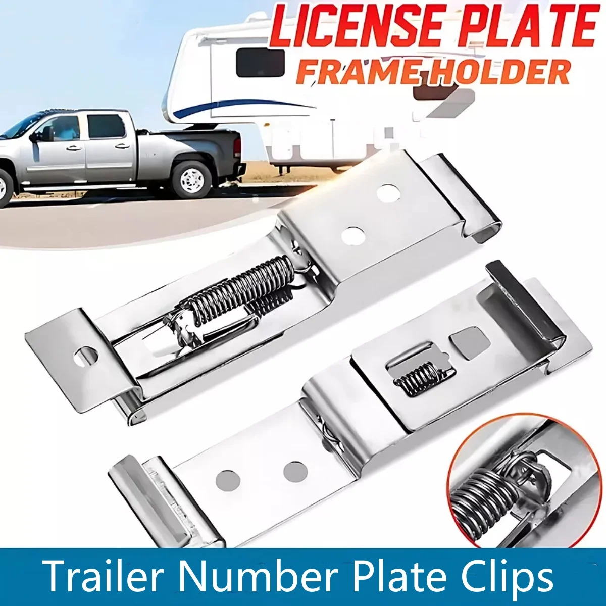 Soporte de marco de placa de matrícula de coche europeo, Clips de remolque, soporte de resorte para Camper, remolque, camión, cubierta de resorte, 2 uds.